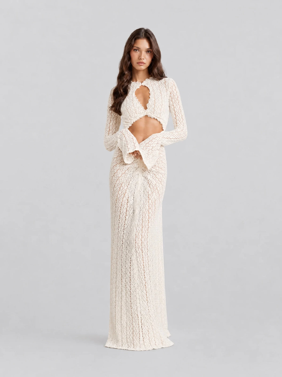 Sheer lace asymmetrical beach vacation dress