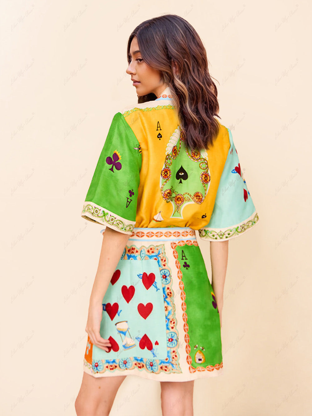 Robe courte décontractée et tendance, imprimée et amusante, style chemise-cardigan