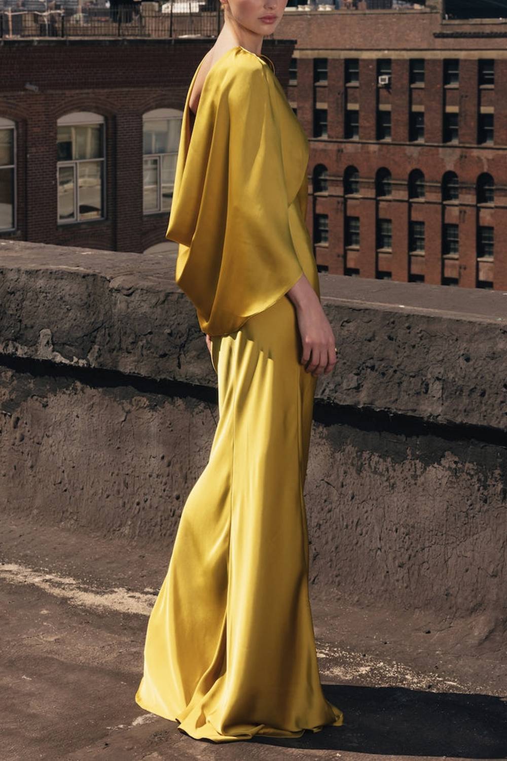 Cape Sleeve Satin Mermaid Maxi Evening Gown