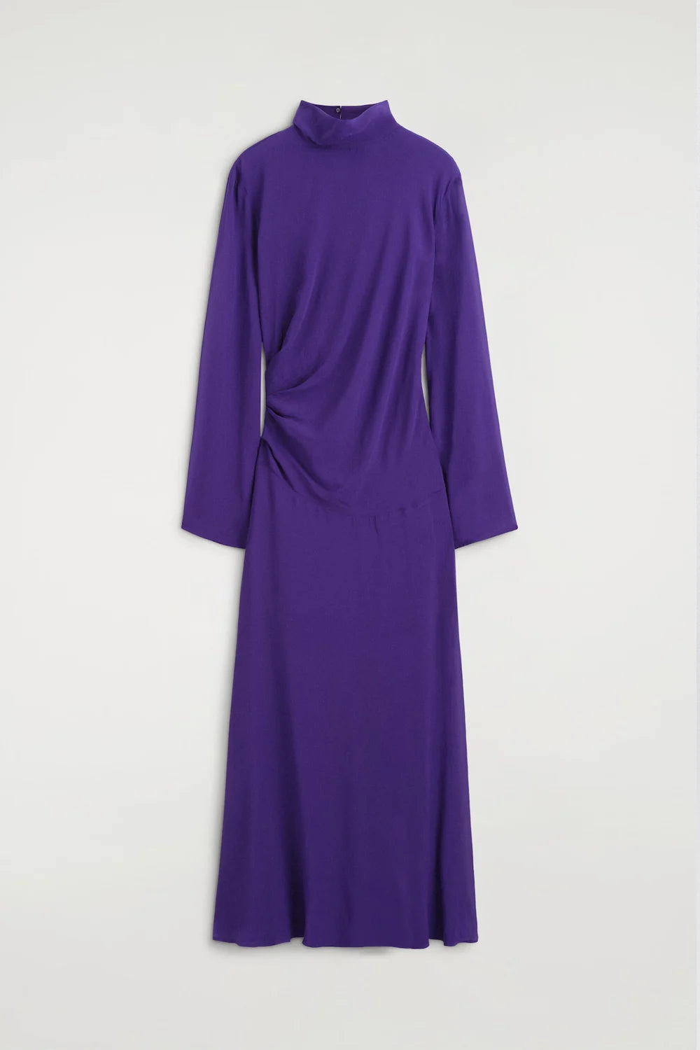 Purple High Neck Long Sleeve Sheer Chiffon Maxi Dress
