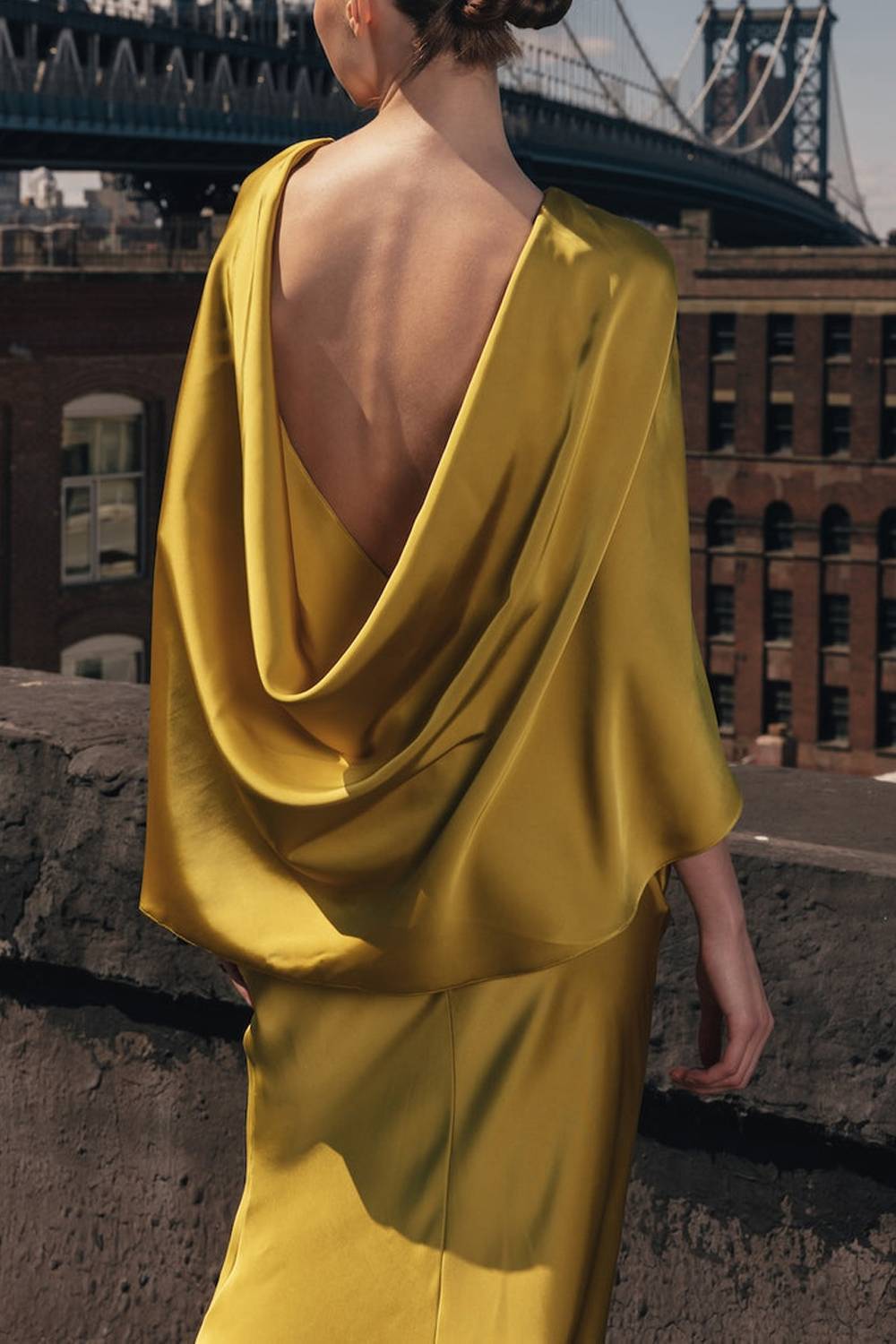 Cape Sleeve Satin Mermaid Maxi Evening Gown