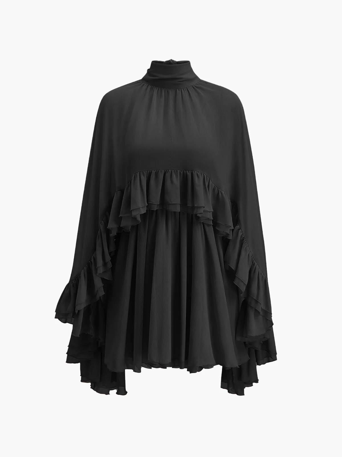 Semi-Sheer Chiffon Ruffle Cape And Mini Dress Suit