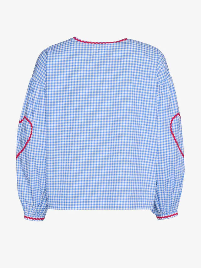 Camisa casual larga aos quadrados com laço de fita em forma de coração e atilhos