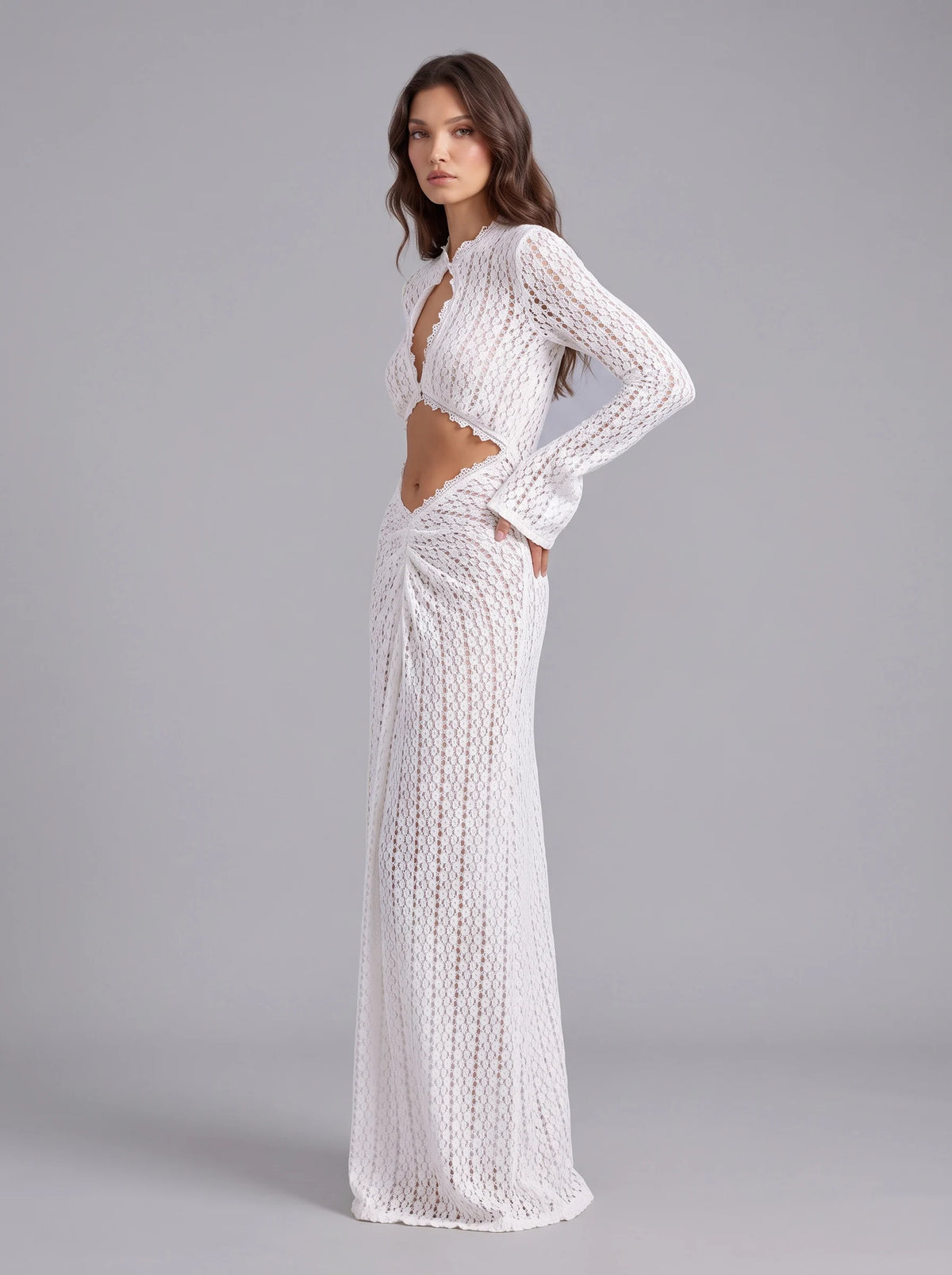 Sheer lace asymmetrical beach vacation dress