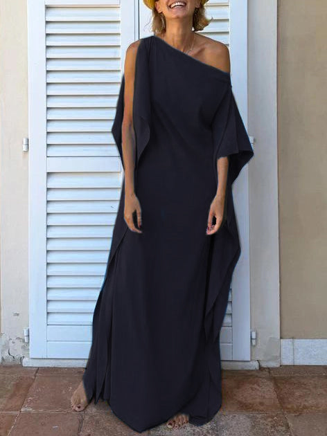 Elegant One-Shoulder Draped Maxi Dress