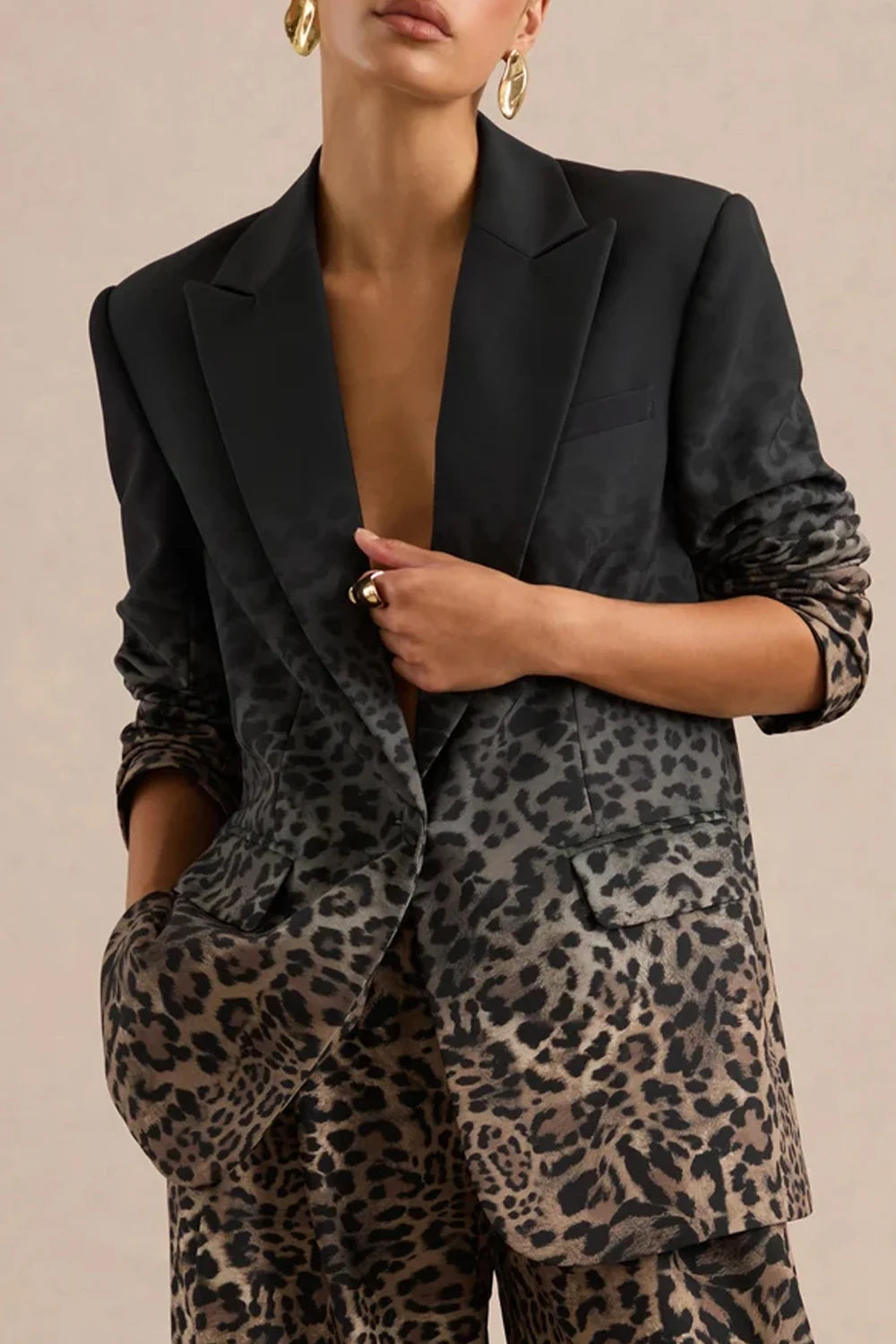 Ensemble deux pièces avec blazer imprimé léopard ombré et pantalon à jambes larges