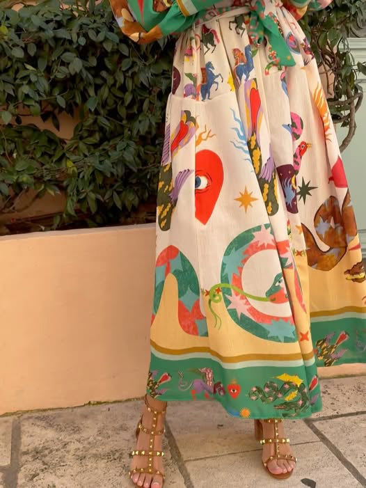 Abito lungo a camicia con stampa originale dei tarocchi