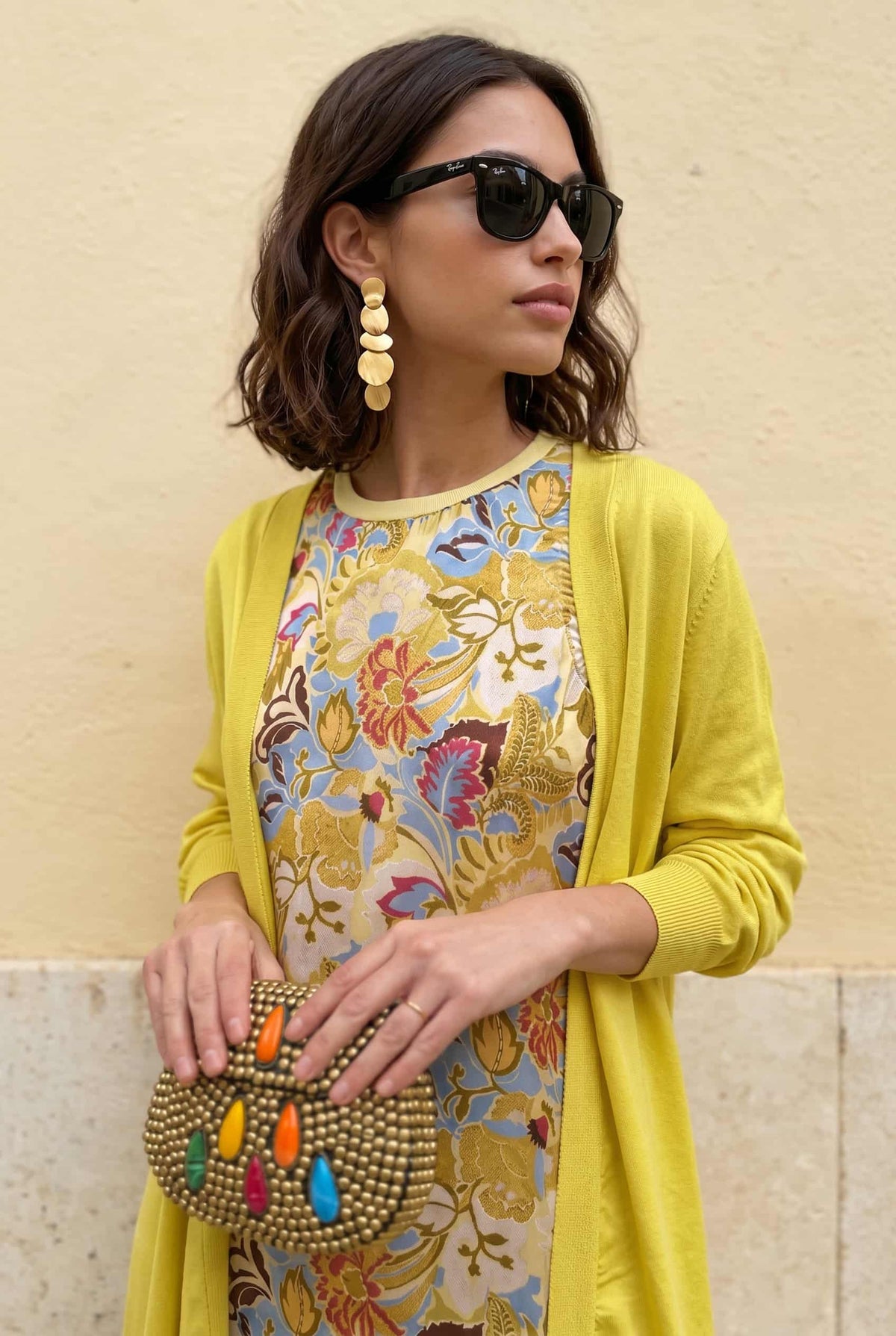 Set aus bedrucktem Kleid und Mantel