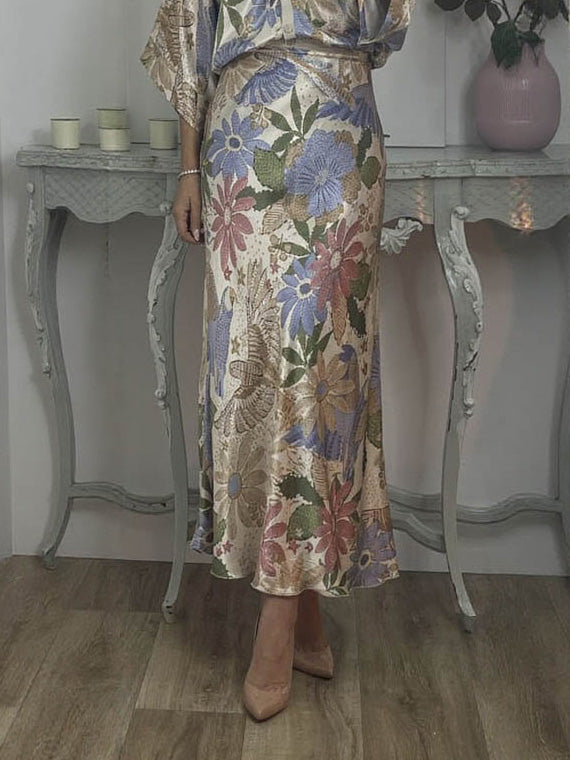 Exquisite Satin Floral Print Fishtail Skirt