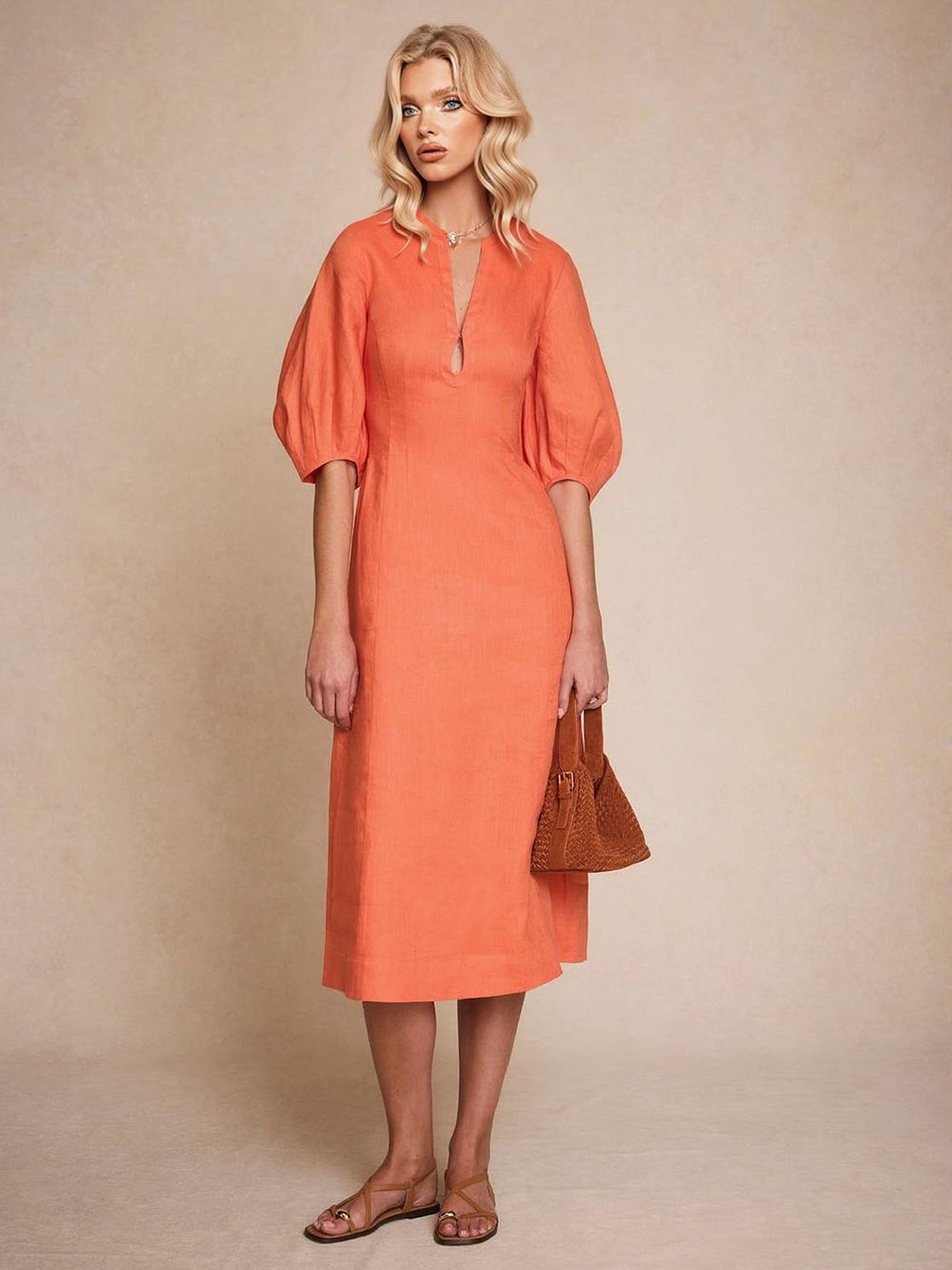 Elegantes A-Linien-Midikleid mit Puffärmeln