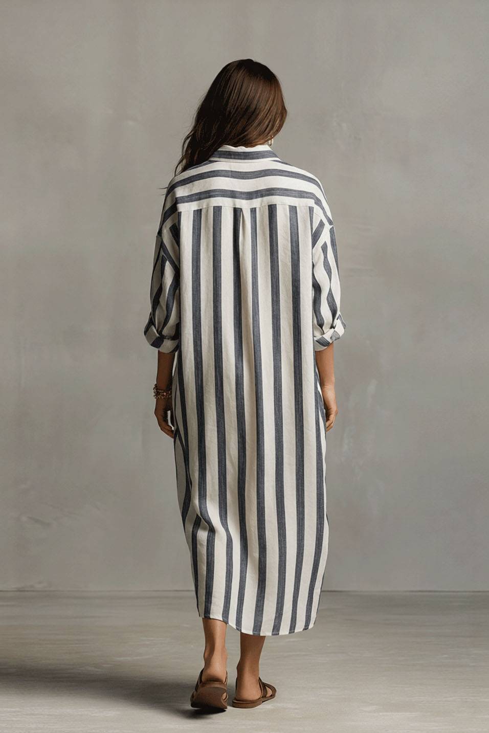 Hemdblusenkleid mit Streifenprint und tiefem V-Ausschnitt
