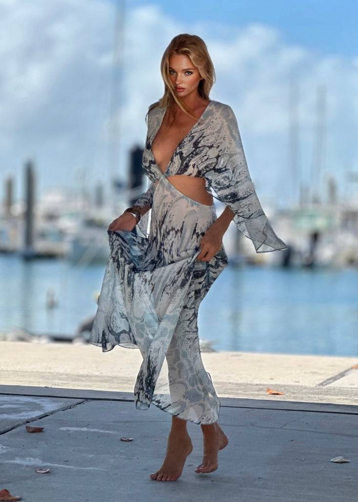 Hollow Design Printed Maxi Dress