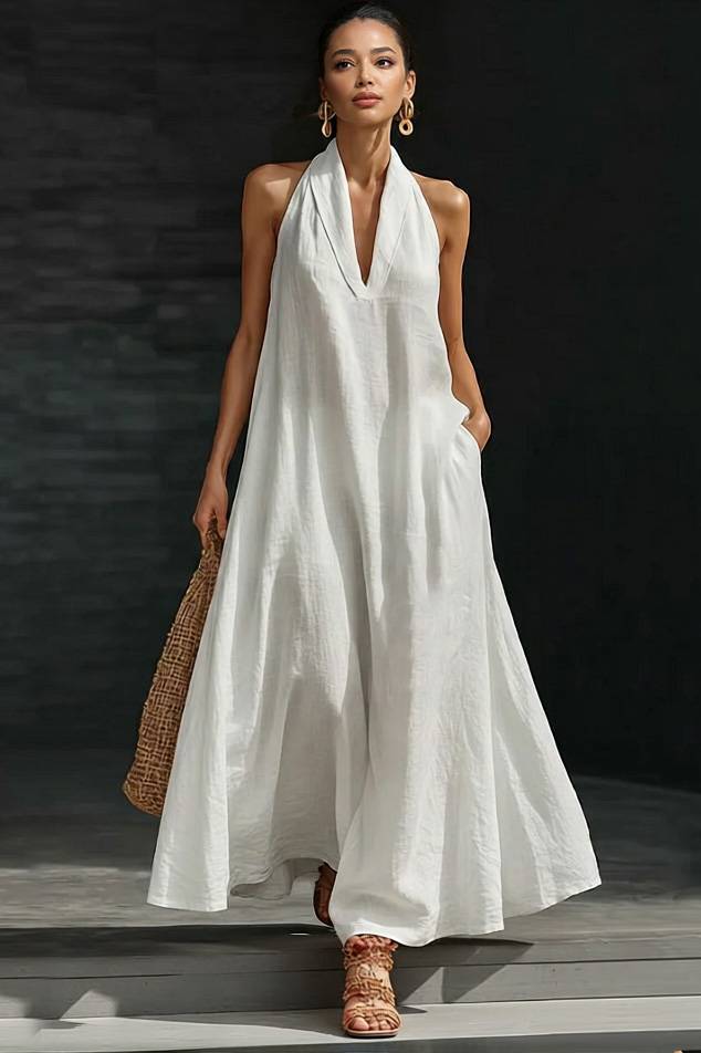 Maxikleid in A-Linie mit V-Ausschnitt