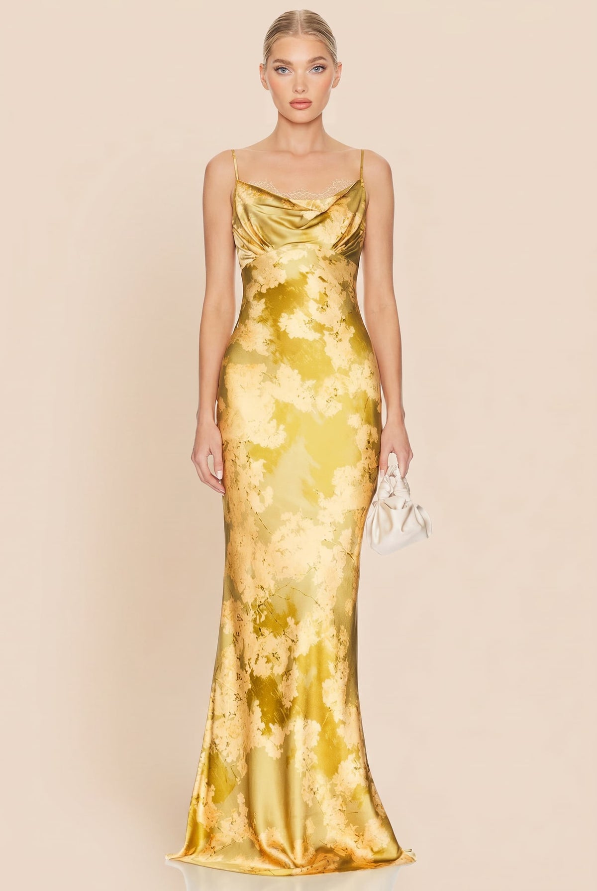 Maxikleid mit Trägern, Print und Spitzeinsatz