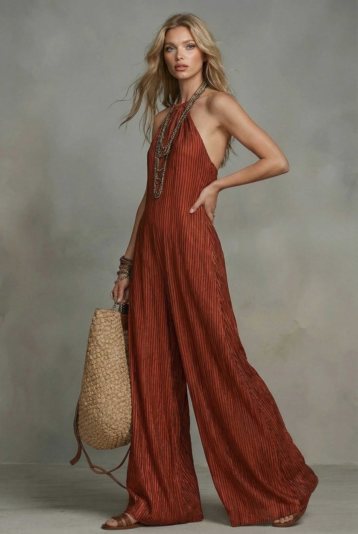 Gestreiftes Maxikleid mit Neckholder
