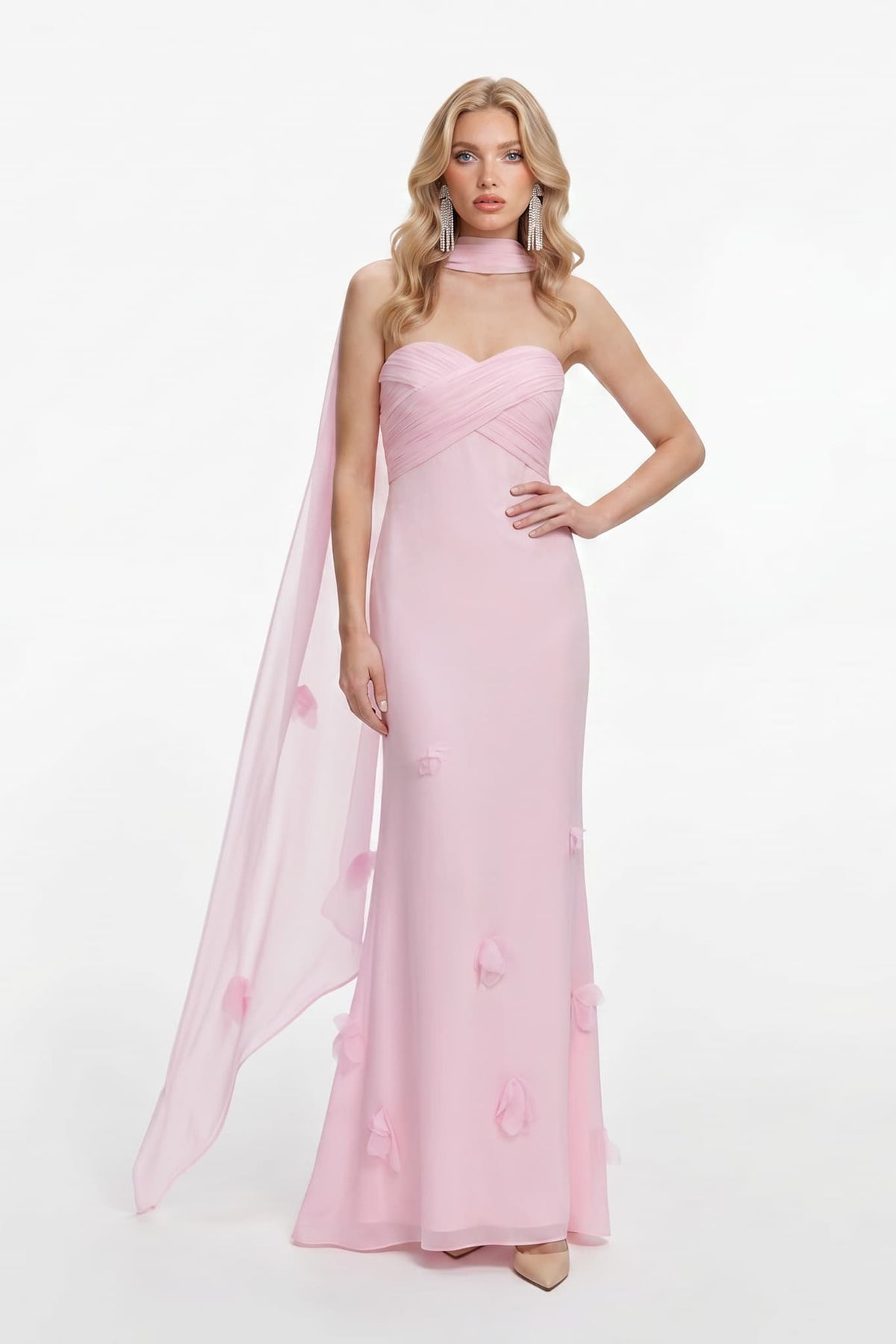 Maxikleid mit Tuchdesign und Blumenmotiv