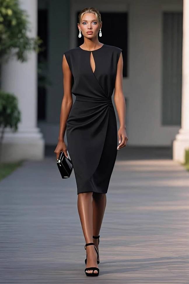 Hollow Design Pleated Midi Dress