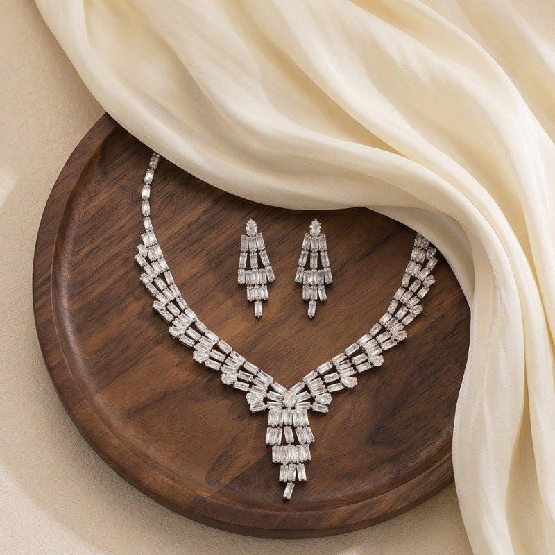 New Fashion Hot Shiny Charming Zircon Bride Wedding Necklace Earrings Set