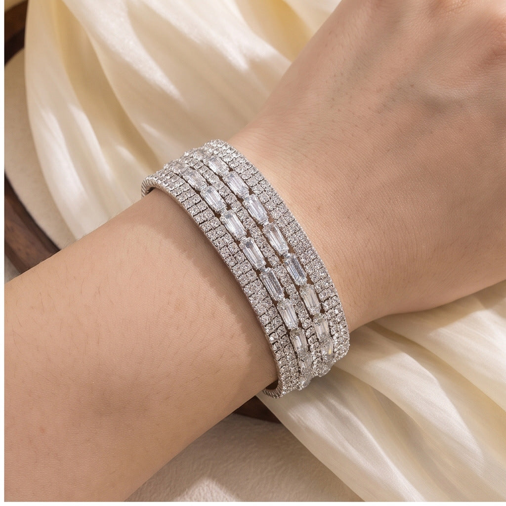Cross-border Heavy-duty Wide-style Zircon Bracelet—sparkling Zircon Embellishments To Complement Evening Gowns.