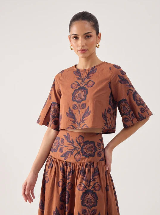 Robe midi évasée à imprimé floral folklorique