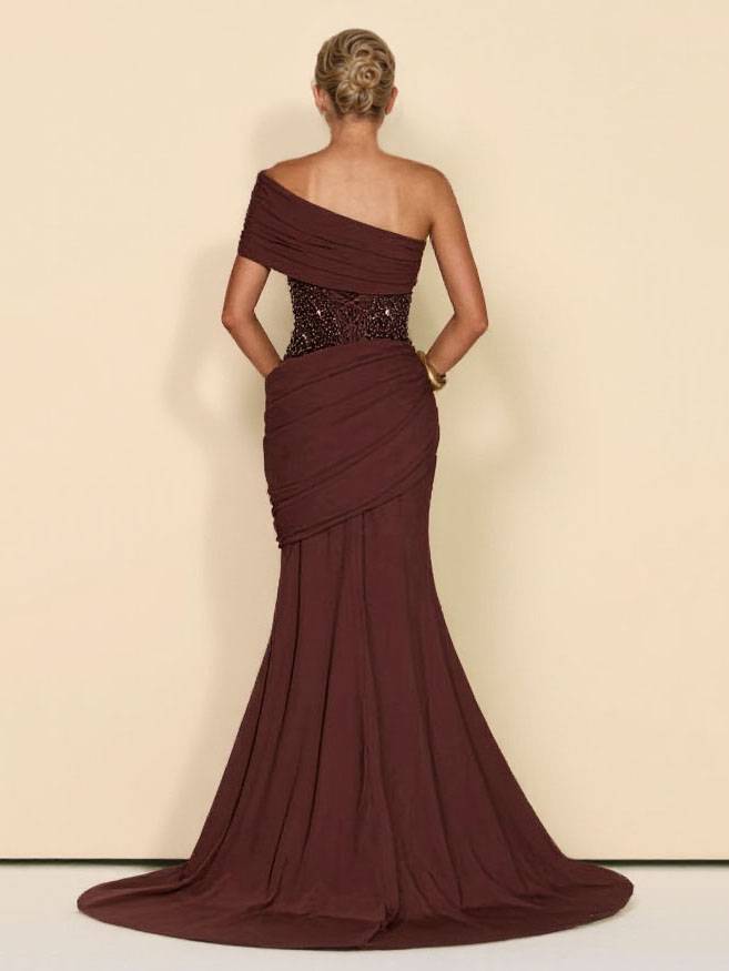 Sequin Splicing Off-Shoulder Pleated Maxi Dress