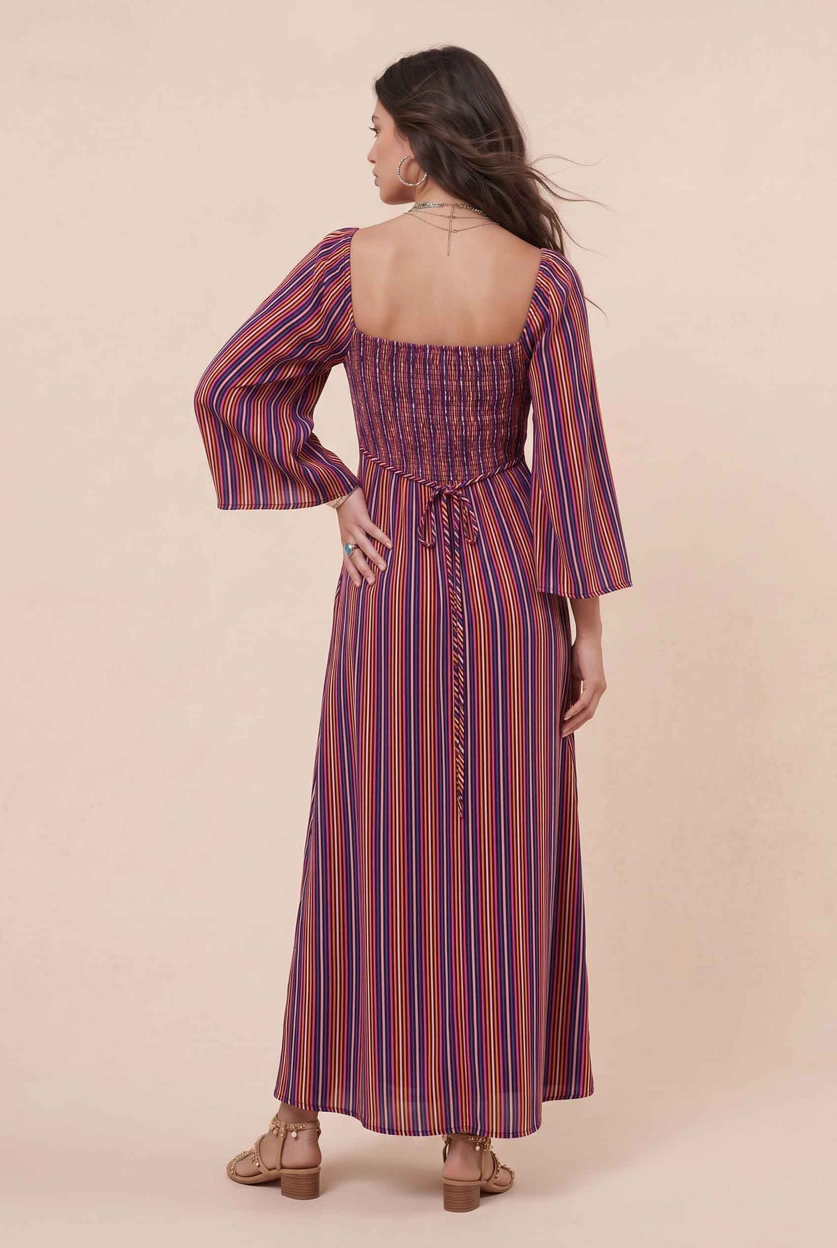 Hollow Design Striped Maxi Dress