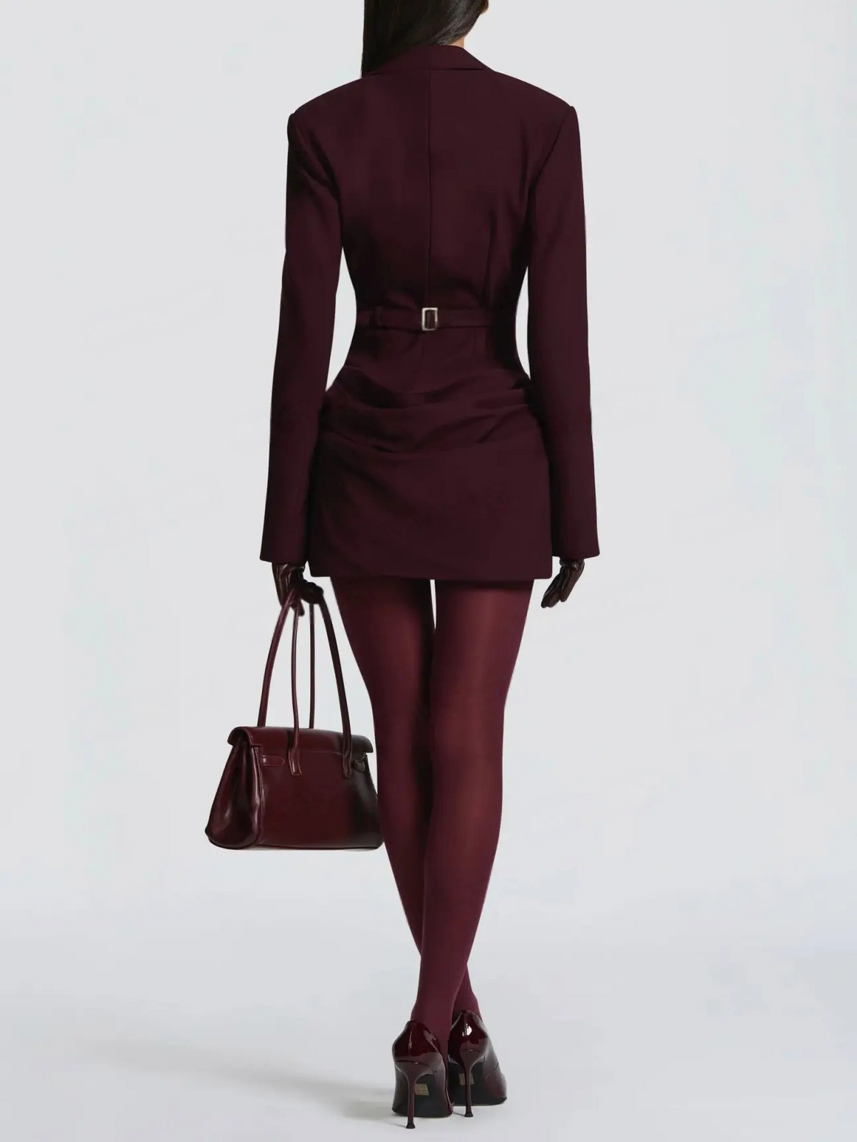 Deep V-Neck Hook-Eye Blazer Mini Dress|