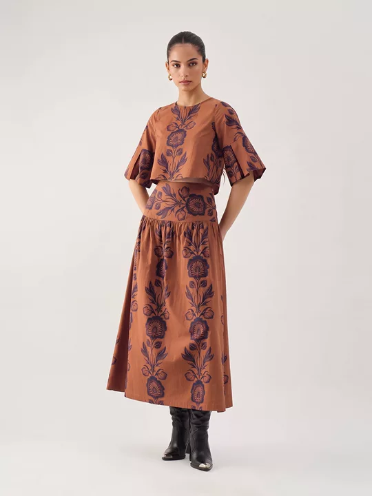 Robe midi évasée à imprimé floral folklorique