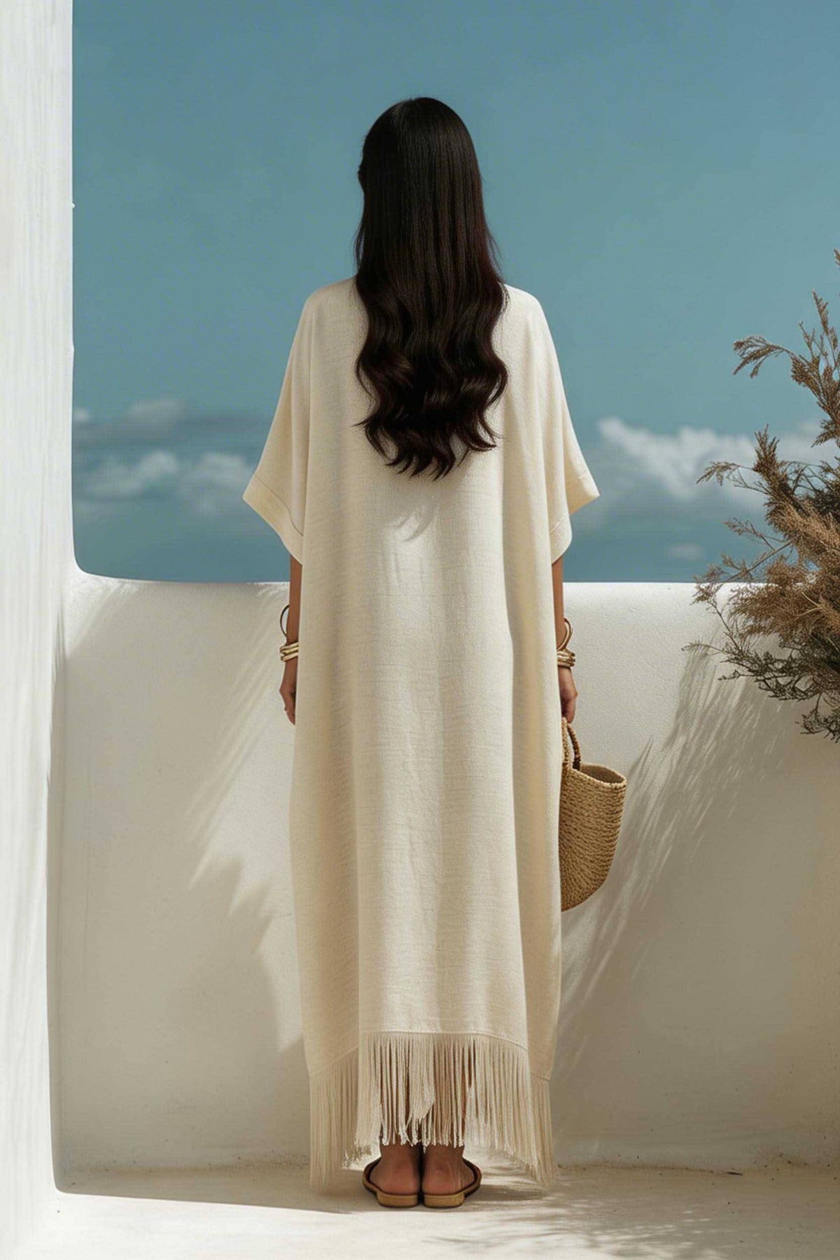 V-Neck Tassel Design Maxi Dress