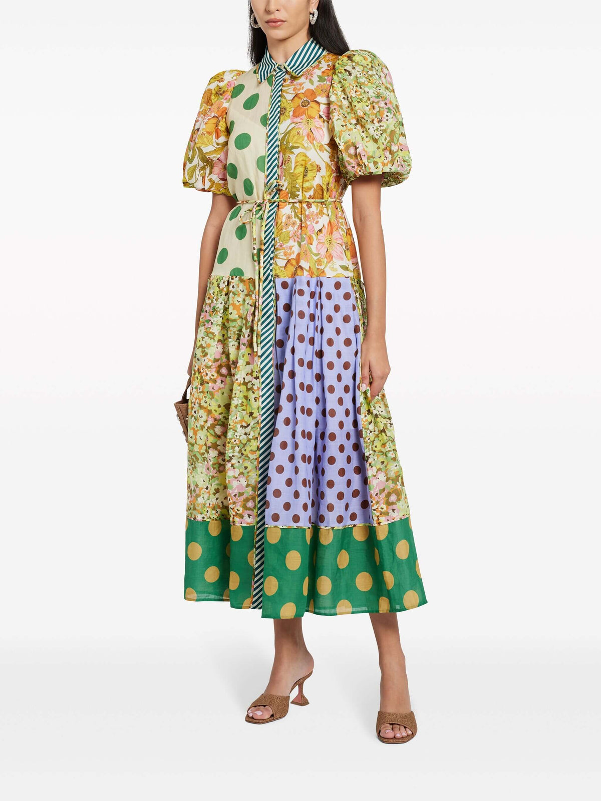 Vestido midi retro refinado con estampado floral y mangas abullonadas