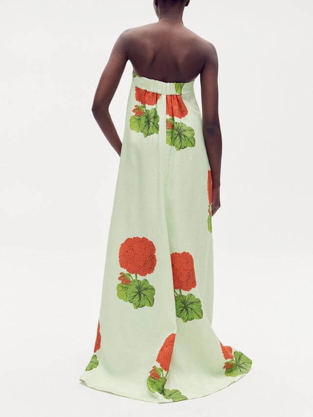 Vestido maxi com estampado floral de gerânios