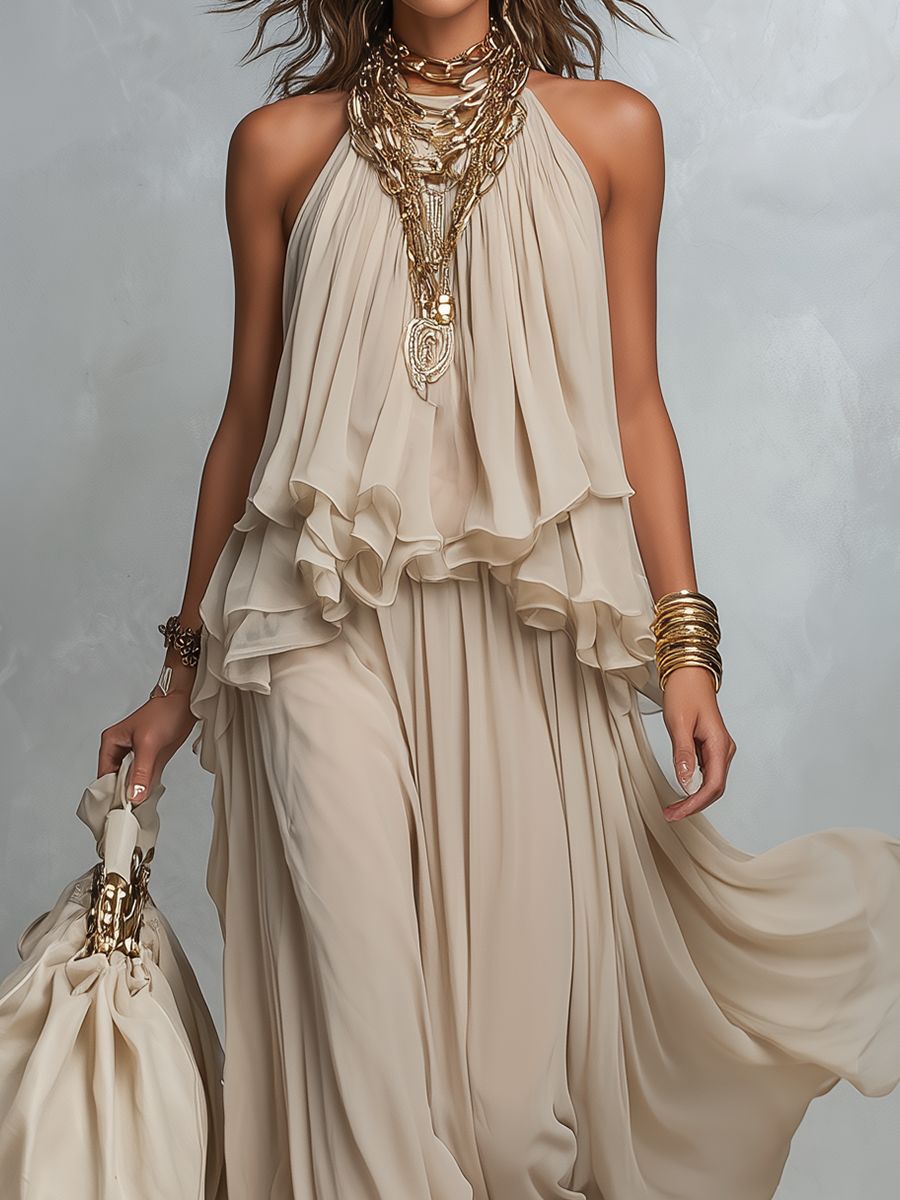 Completo boho etereo a strati con spalline sottili