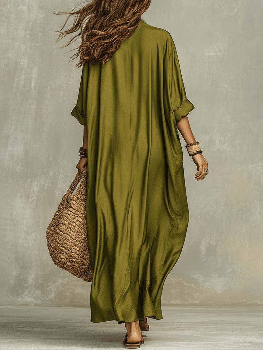 Olive Green Relaxed Bohemian Maxi Dress