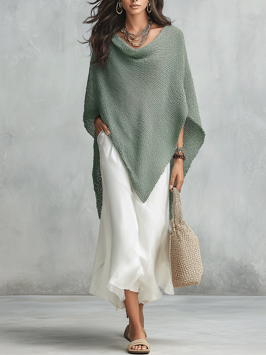 Ensemble avec blouse ample en maille à col châle et manches chauve-souris, pour femme, coloris uni, pour l’automne et les vacances, et robe blanche