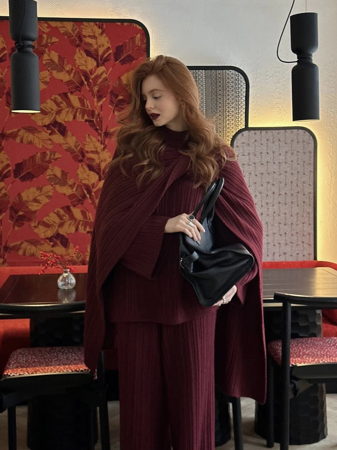 Ribbed Knit 3 Piece Set, Oversized Sweater Wide Leg Pants Wrap Shawl Scarf, Women Fall Winter Matching Outfit