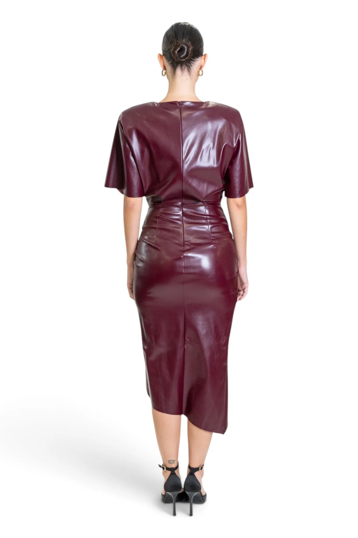 Dried Wrap Faux Leather Midi Dress