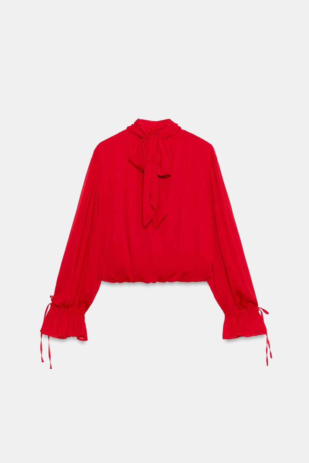 Conjunto de 2 peças: blusa drapeada de gola subida e calças de perna larga
