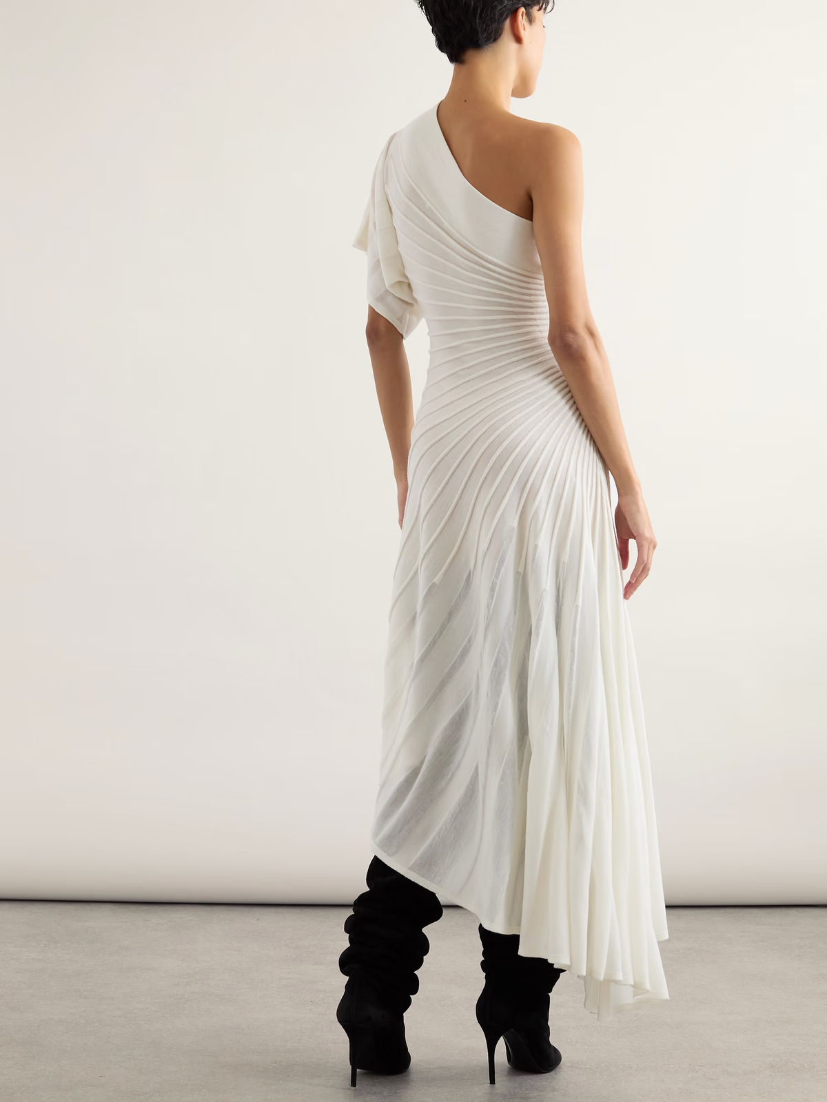 One Shoulder Pleated Asymmetric Midi Dress