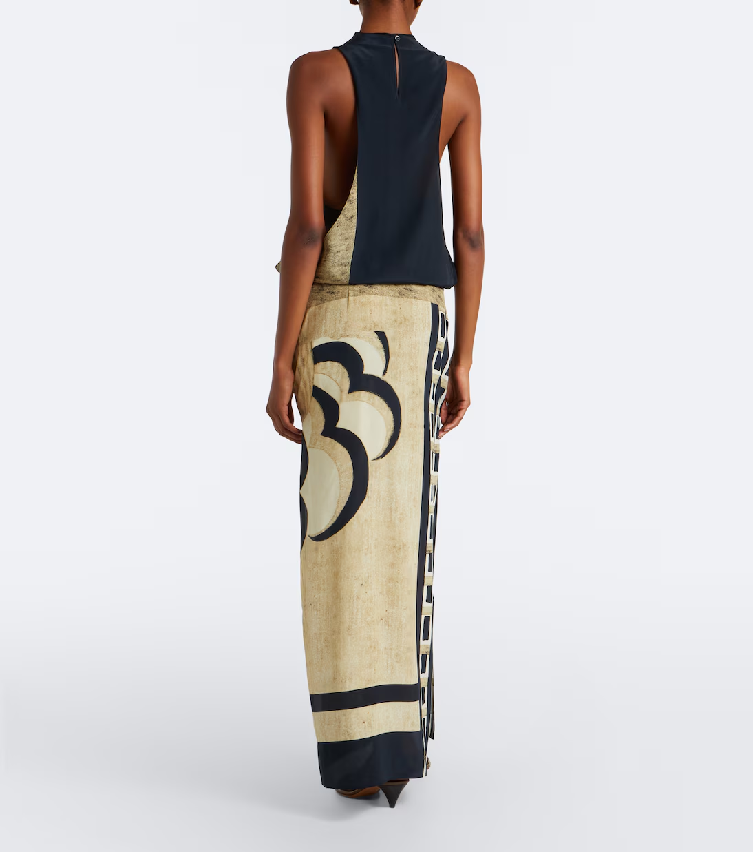 Cowl Neck Sleeveless Printed Maxi Dress