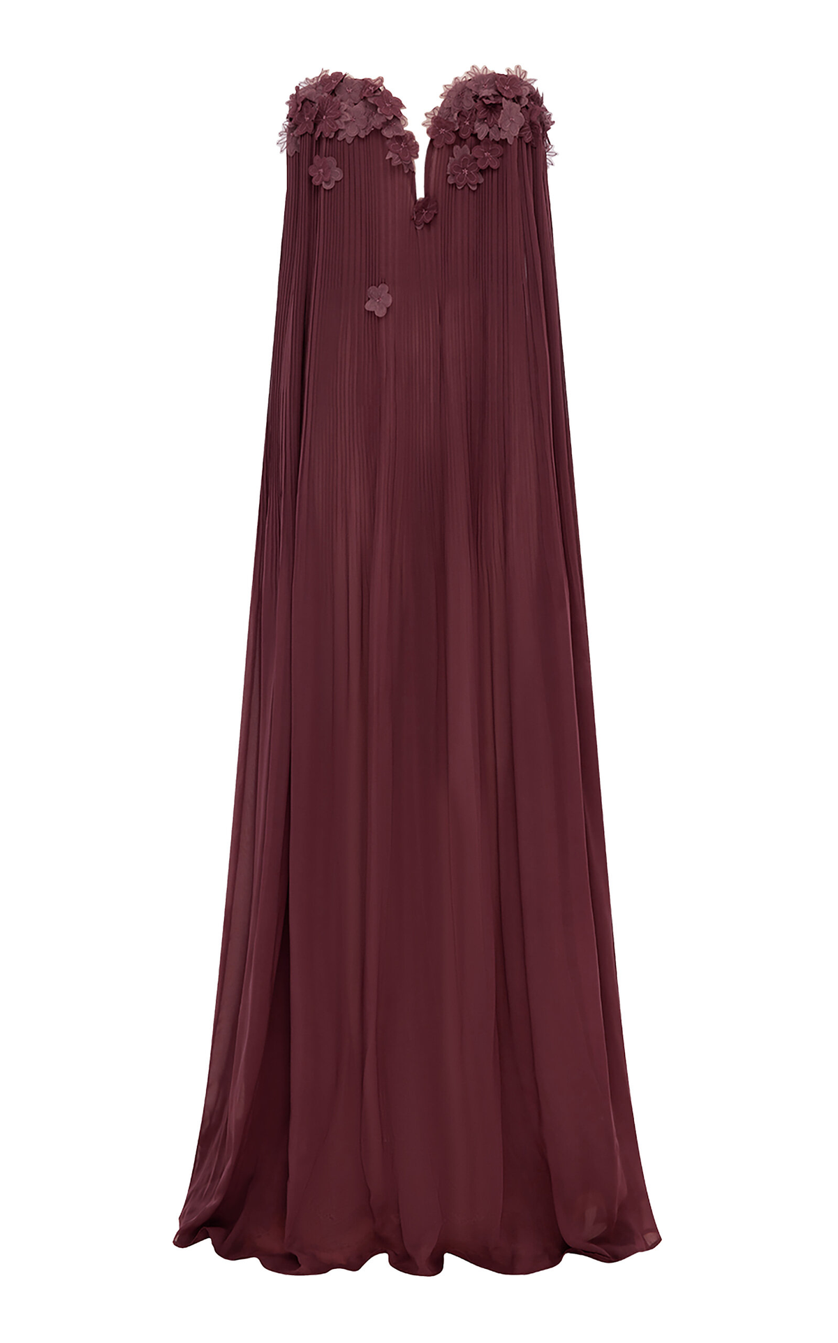 Strapless 3D Floral Pleated Chiffon Maxi Gown