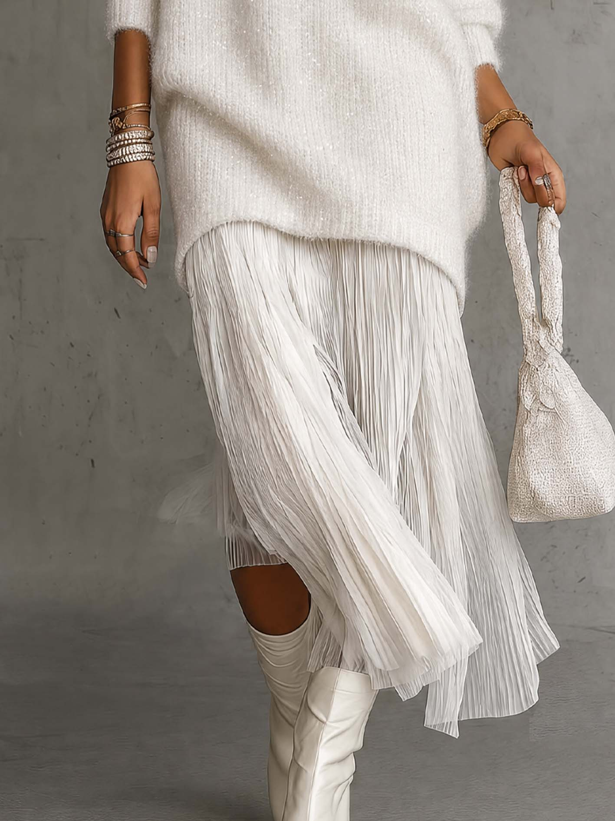 Turtleneck Knit Sweater & Pleated Maxi Skirt Two Piece Set