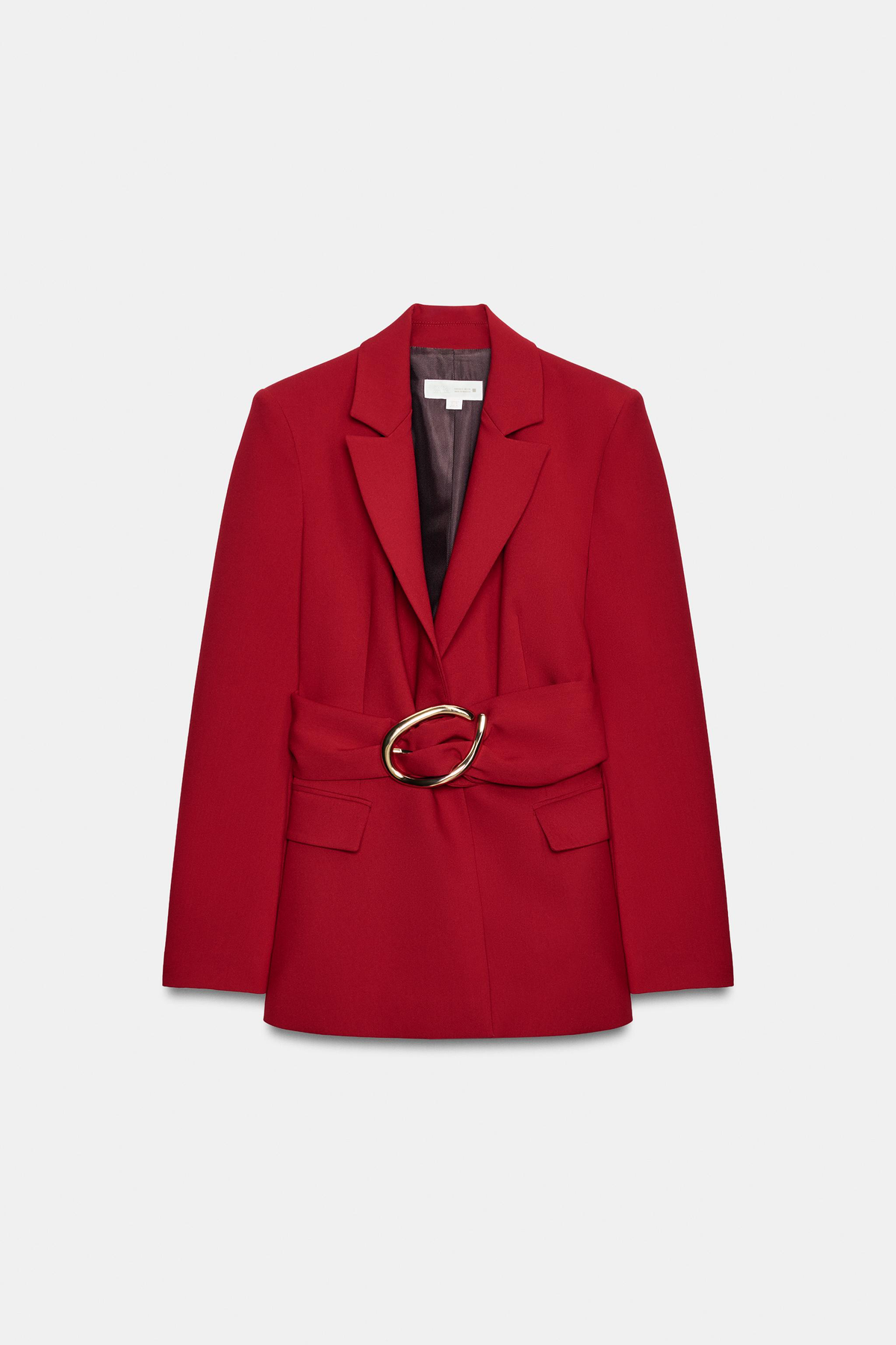 Zweiteiler für Damen mit rotem Blazer und Hose mit weitem Bein, formelles Anzug-Outfit mit Reverskragen und Gürtel