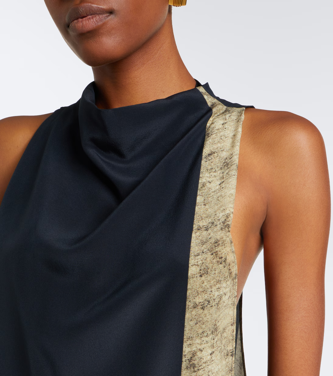 Cowl Neck Sleeveless Printed Maxi Dress