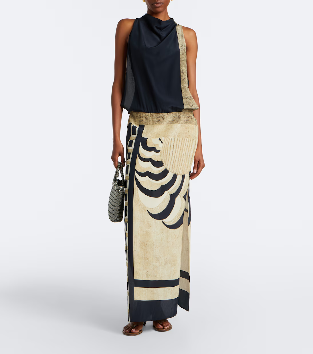 Cowl Neck Sleeveless Printed Maxi Dress