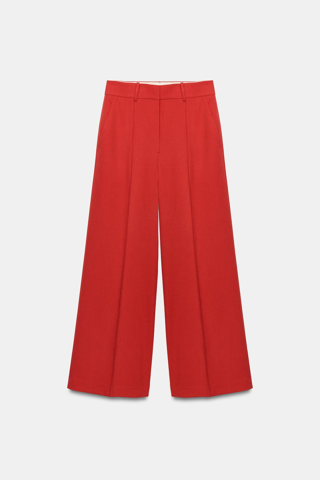 Conjunto de 2 peças: blusa drapeada de gola subida e calças de perna larga