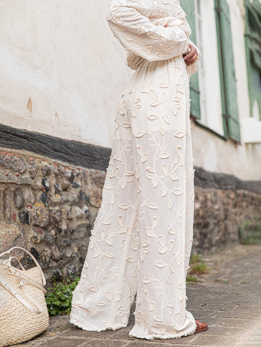 Pantalon ample à jambes larges, jacquard, décontracté et original, style vacances