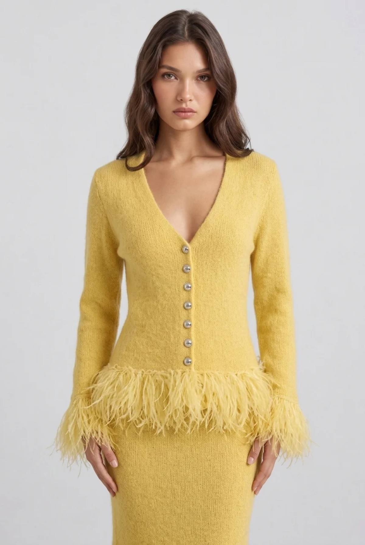 Feather Fringe Knit Two‑Piece Set