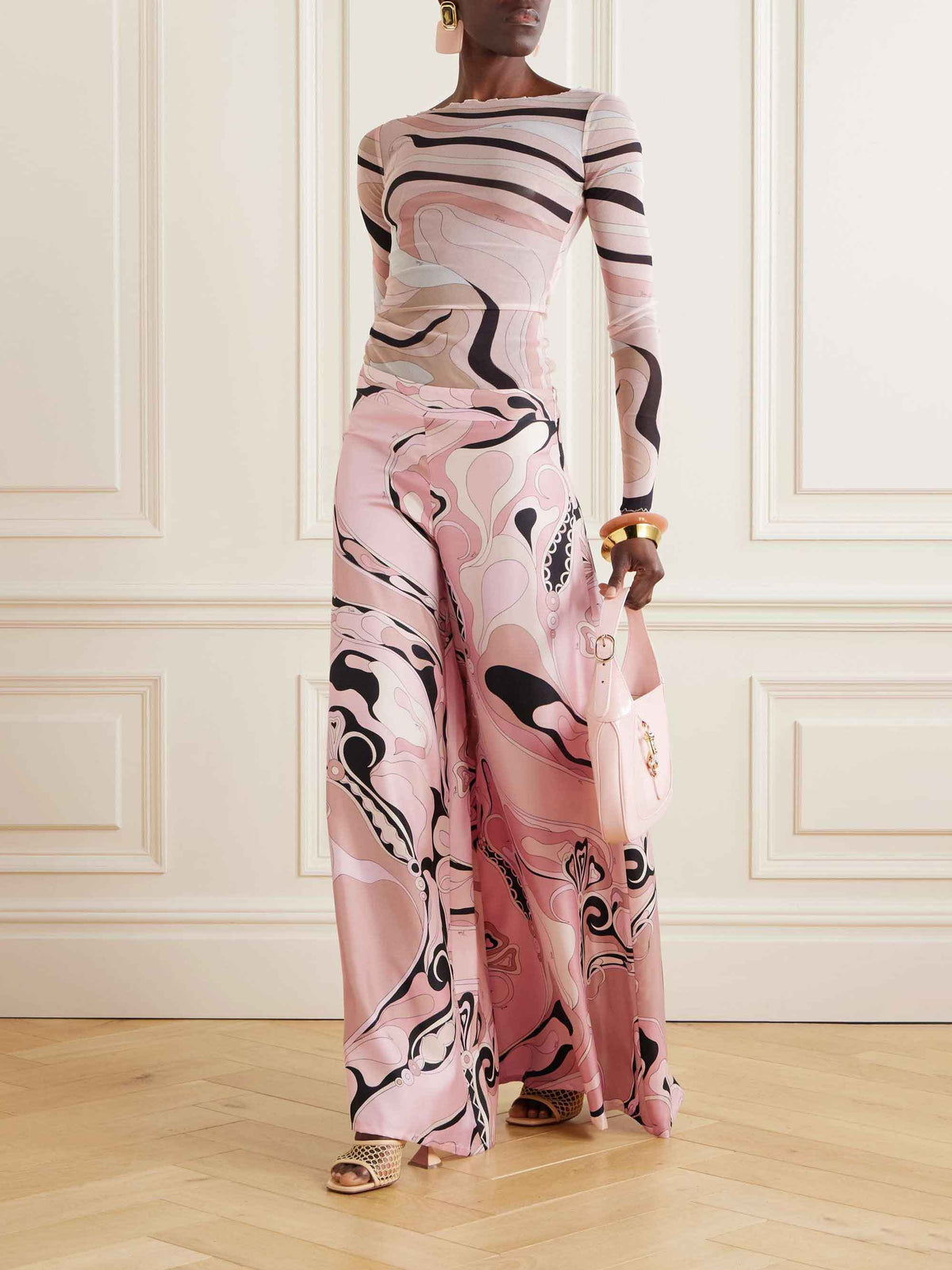 Retro Abstract Floral Print Wide-leg Pants
