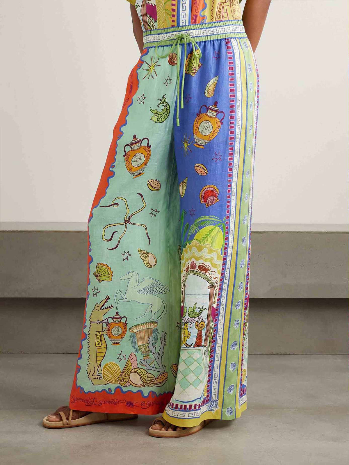 Einzigartige Hose mit weitem Bein und sommerlichem Fantasieprint