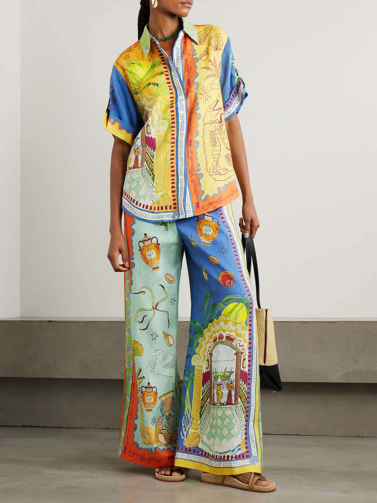 Einzigartige Hose mit weitem Bein und sommerlichem Fantasieprint